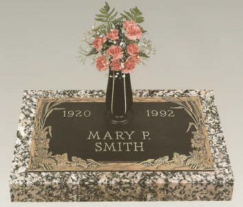 Single bronze marker with a raised floral bouquet