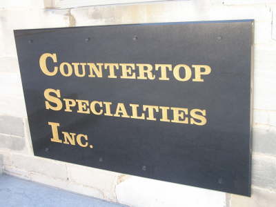 Stone business sign for Countertop Specialties