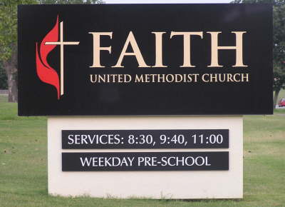Stone monument sign for Faith United Methodist Church